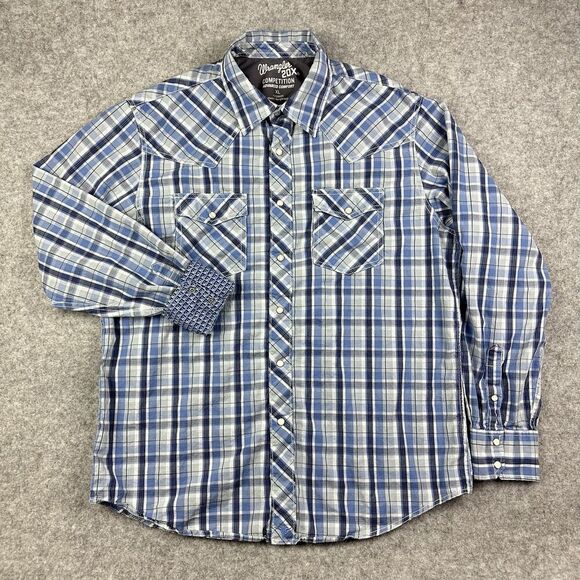 Wrangler 20X Competition Shirt Mens XL Plaid Pearl Snap Flip Cuff Western Rodeo - Picture 1 of 13